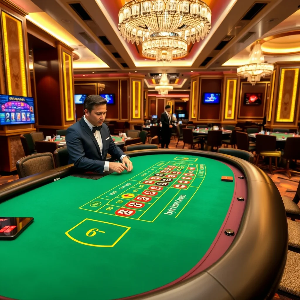 Live casino dealer table, professional setting, high-quality realistic graphics